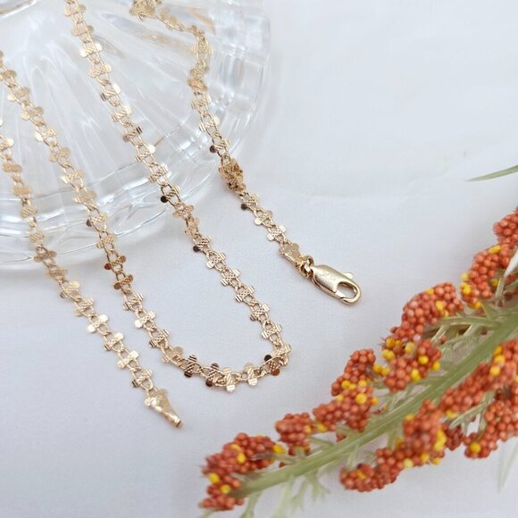 Rose Gold Plated Brass Necklace with Elegant Pattern – 17.7 Inches, XPNL0024 - Picture 2 of 12